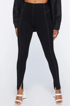 Topstitched Split-Hem Leggings