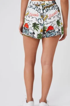 Tropical Beach Graphic Pull-On Shorts