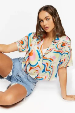 Tropical Floral Print Cropped Shirt