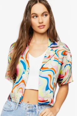 Tropical Floral Print Cropped Shirt