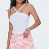 Tropical Floral Print Denim Shorts