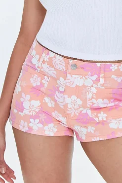 Tropical Floral Print Denim Shorts