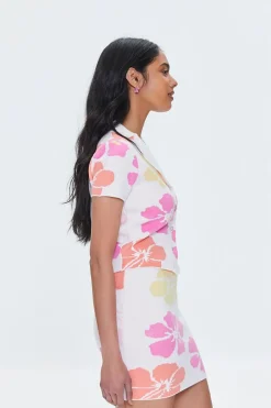 Tropical Floral Short-Sleeve Cardigan Sweater