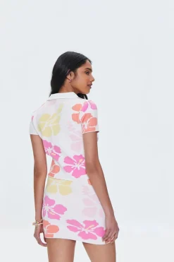 Tropical Floral Short-Sleeve Cardigan Sweater