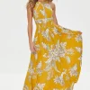 Tropical Leaf Print Maxi Dress