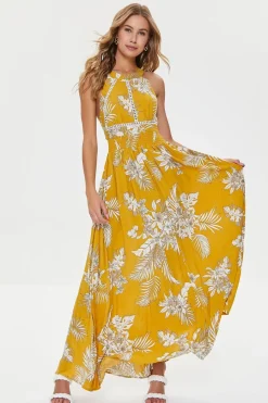 Tropical Leaf Print Maxi Dress
