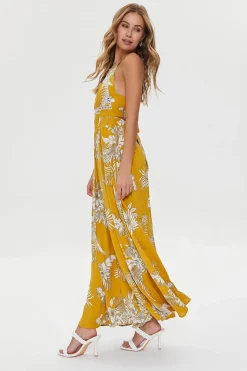 Tropical Leaf Print Maxi Dress