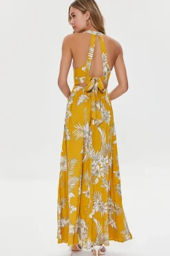 Tropical Leaf Print Maxi Dress