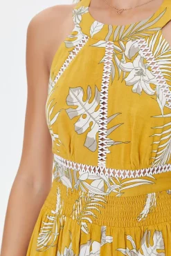 Tropical Leaf Print Maxi Dress