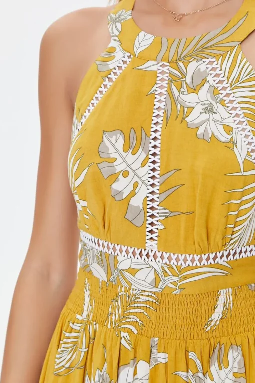 Tropical Leaf Print Maxi Dress