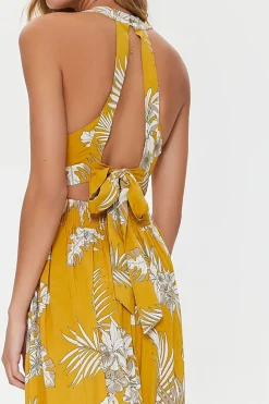 Tropical Leaf Print Maxi Dress