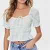 Tropical Leaf Print Ruffled Top