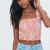 Tropical Leaf Smocked Crop Top