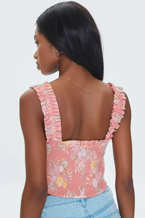 Tropical Leaf Smocked Crop Top