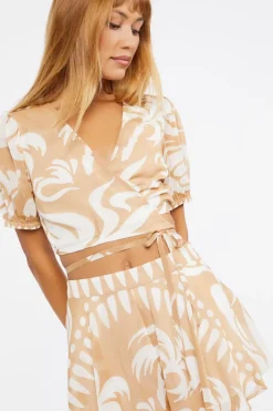 Tropical Print Cropped Wrap Top