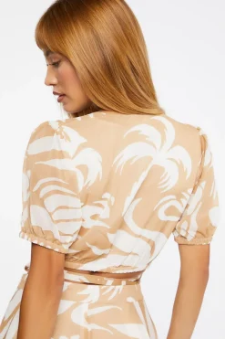 Tropical Print Cropped Wrap Top