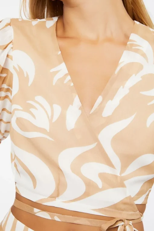 Tropical Print Cropped Wrap Top