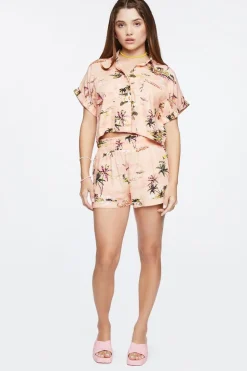 Tropical Print High-Rise Shorts