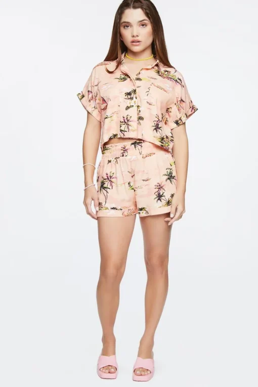 Tropical Print High-Rise Shorts