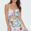 Tropical Print Lace-Front Mini Dress