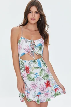 Tropical Print Lace-Front Mini Dress