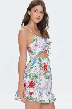 Tropical Print Lace-Front Mini Dress