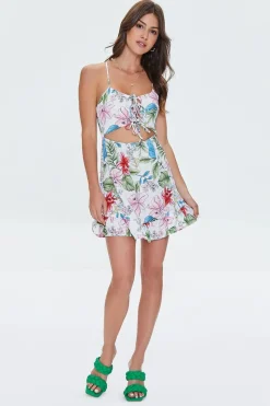 Tropical Print Lace-Front Mini Dress