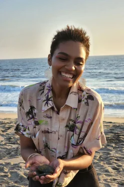 Tropical Print Linen-Blend Shirt