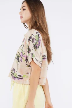 Tropical Print Linen-Blend Shirt