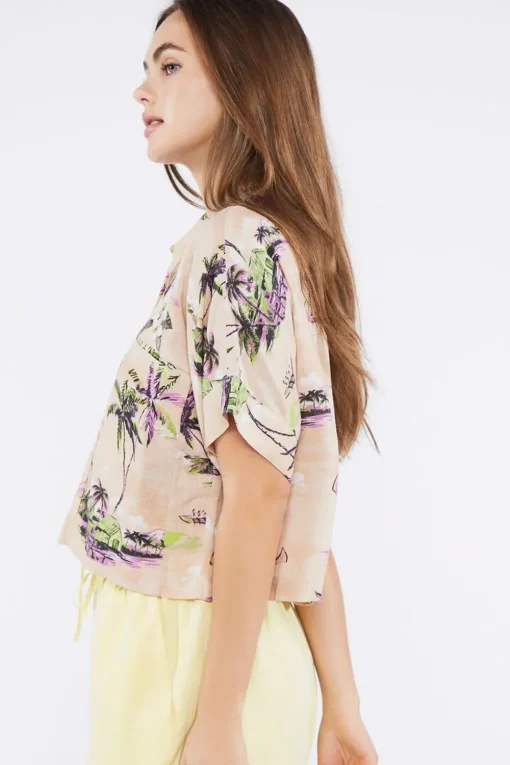 Tropical Print Linen-Blend Shirt