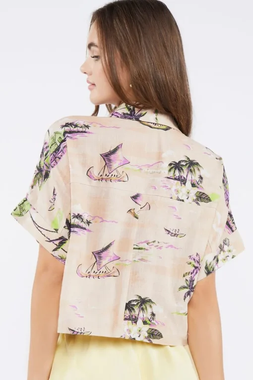 Tropical Print Linen-Blend Shirt