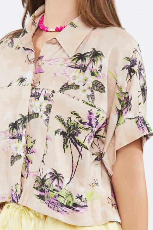Tropical Print Linen-Blend Shirt