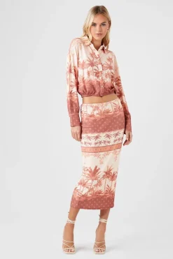 Tropical Print Midi Skirt
