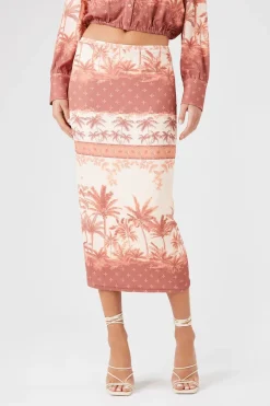 Tropical Print Midi Skirt