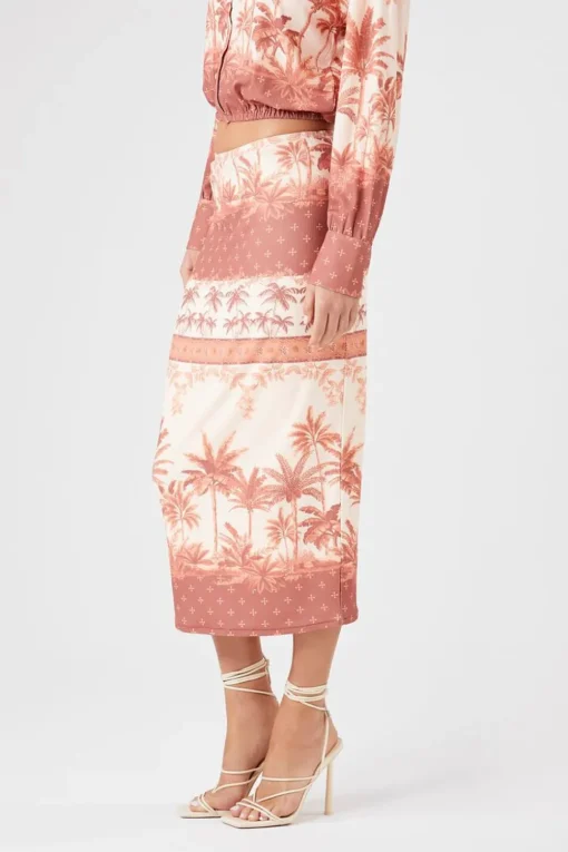 Tropical Print Midi Skirt