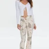 Tropical Print Self-Tie Flare Pants