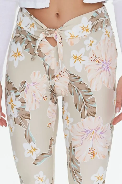 Tropical Print Self-Tie Flare Pants