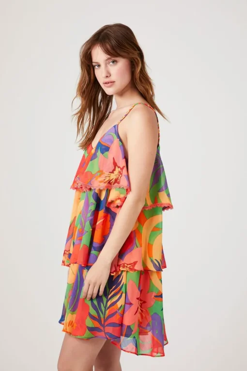 Tropical Print Tiered Dress