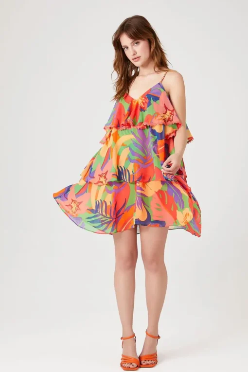 Tropical Print Tiered Dress