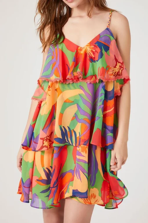 Tropical Print Tiered Dress