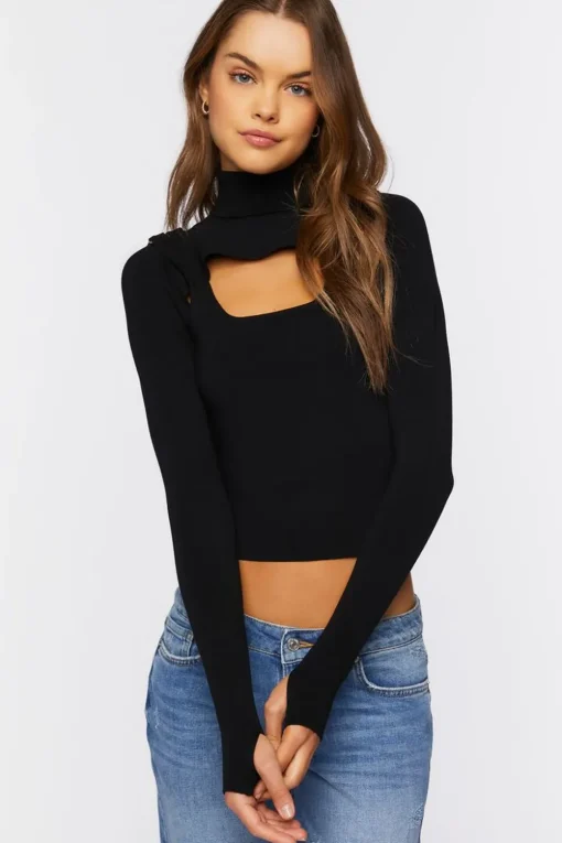 Turtleneck Combo Sweater-Knit Top