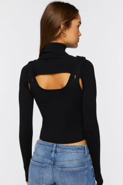 Turtleneck Combo Sweater-Knit Top
