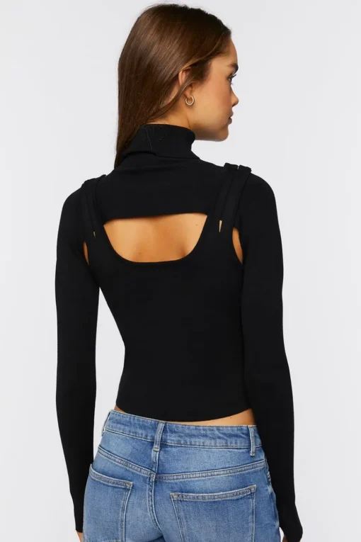 Turtleneck Combo Sweater-Knit Top
