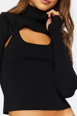 Turtleneck Combo Sweater-Knit Top