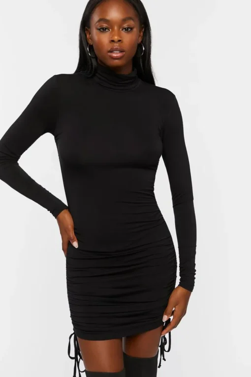 Turtleneck Ruched Mini Dress