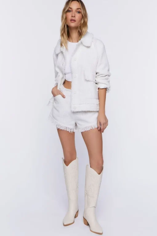 Tweed Frayed-Trim Shacket