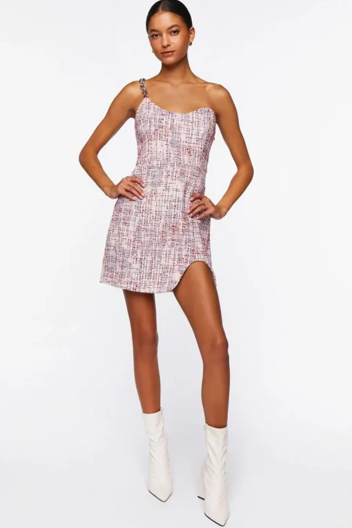 Tweed One-Shoulder Mini Dress