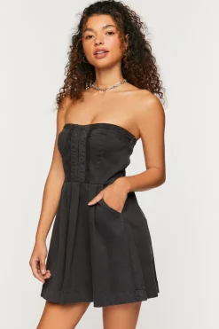 Twill Crochet-Trim Strapless Mini Dress