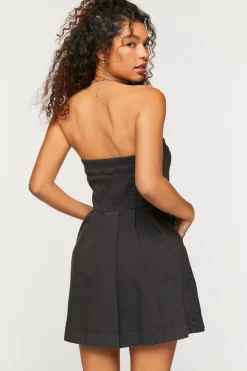 Twill Crochet-Trim Strapless Mini Dress