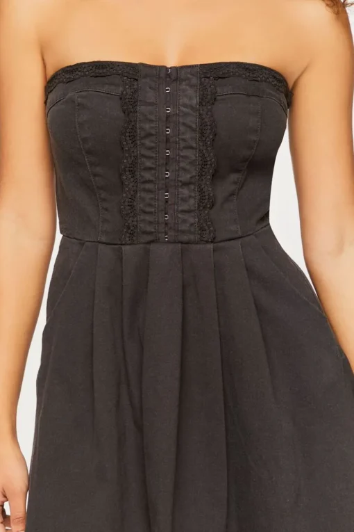 Twill Crochet-Trim Strapless Mini Dress